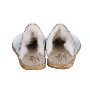 Shearling MEN Wide Slipper, Sandals Barefoot SILVER Bright Leather Handmade image 2