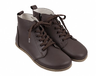 Women’s Barefoot Ankle Boots DARK BROWN SMOOTH Leather Shoes, Classic Comfort & Style: Handmade