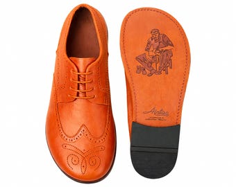 Women's Barefoot ORANGE SMOOTH Leather Oxford Shoes, Classic Comfort & Style: Handmade, Moccasins