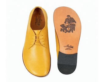 Women's Barefoot YELLOW SMOOTH Leather Oxford Shoes, Classic Comfort & Style: Handmade, Moccasins