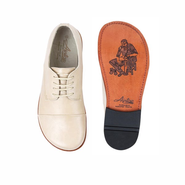 Men's Barefoot CREAM SMOOTH Leather Oxford Shoes, Classic Comfort & Style: Handmade, Moccasins