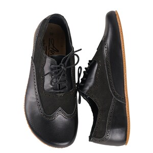 MeN Barefoot OXFORD, Moccasin Shoes Businessman BLACK Leather Handmade Zero Drop, Dress Formal Oxfords Lace Up RuBBER OUTSOLE image 5