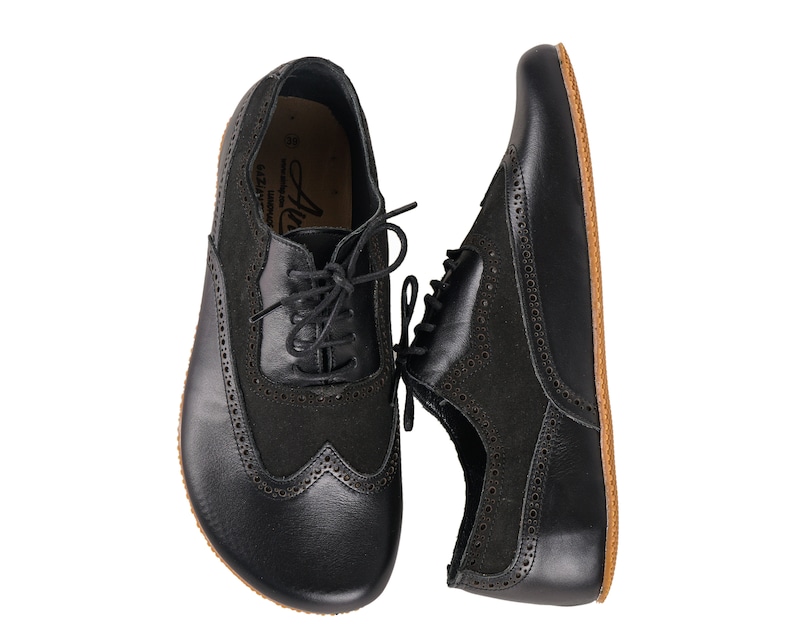 MeN Barefoot OXFORD, Moccasin Shoes Businessman BLACK Leather Handmade Zero Drop, Dress Formal Oxfords Lace Up RuBBER OUTSOLE image 5