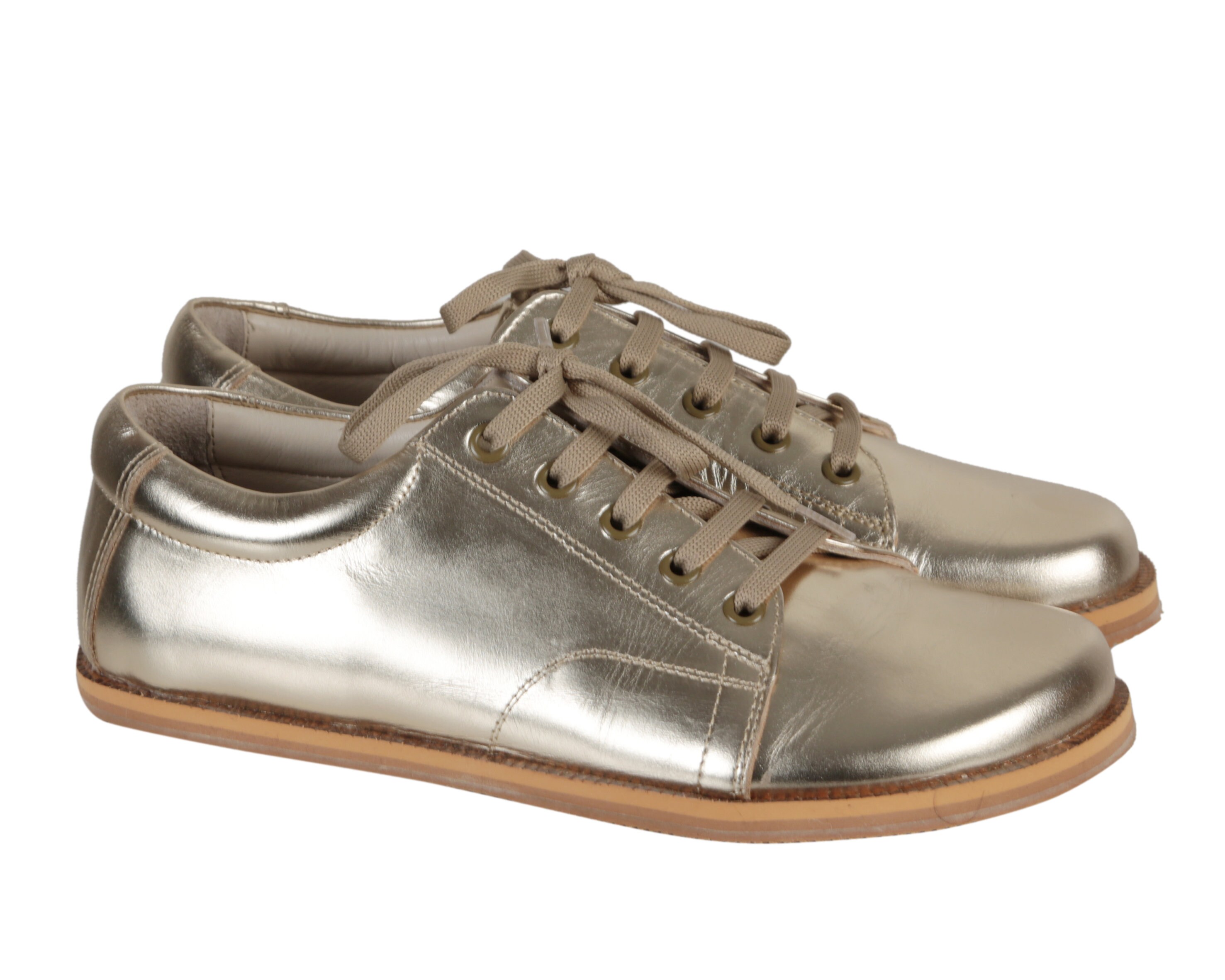 世界有名な WOMEN Leather Bright GOLD Barefoot SNEAKER Drop Zero バレエ