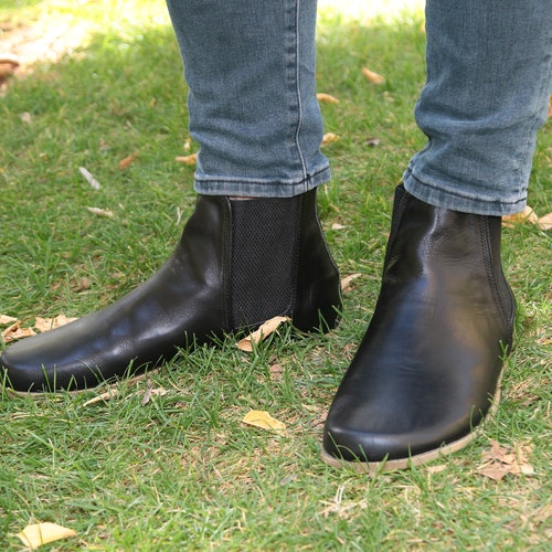 Women Handmade CHELSEA Boots Zero Drop Barefoot BLACK Smooth Etsy