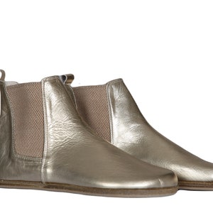 Dames handgemaakte CHELSEA laarzen Zero Drop, Barefoot GOUD leer, natuurlijk, kleurrijk, lederen binnenzool & buitenzool