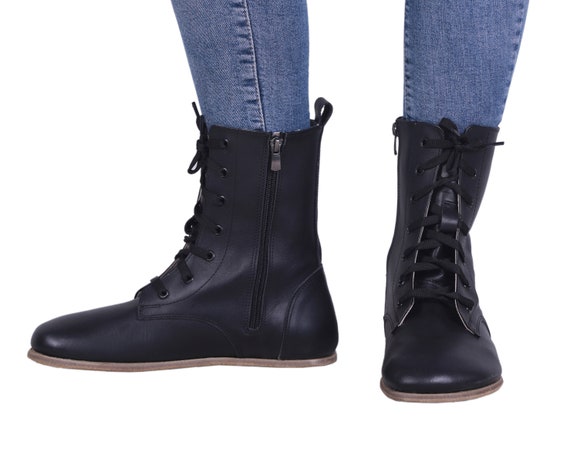 MEN Boots WIDE Zero Drop Barefoot BLACK Sooth Leather