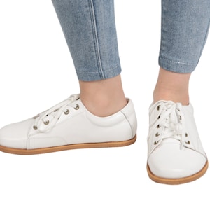 MEN Zero Drop SNEAKER Barefoot WHITE Smooth Leather Handmade Shoes, Natural, Colorful, Slip-On