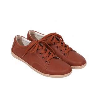 Women Barefoot BROWN SMOOTH Leather Sneaker Shoes, Classic Comfort & Style: Handmade, Flexible Rubber Outsole