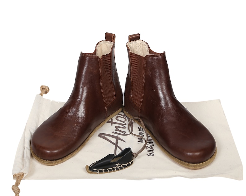 Women Handmade CHELSEA Boots Zero Drop Barefoot DARK BROWN Etsy