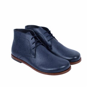 Men's Barefoot NAVY BLUE PATTERNED Leather Oxford Shoes, Classic Comfort & Style: Handmade, Moccasins