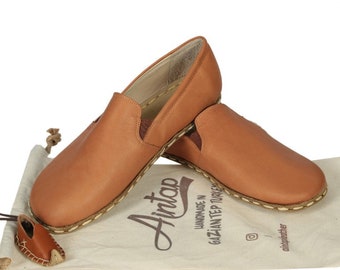 WOMEN Barefoot Tan Leather Handmade Sport Yemeni Shoes, Natural, Colorful, Slip-On