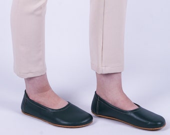 Flat Ballet Barefoot Zero Drop GREEN SMOOTH Leather