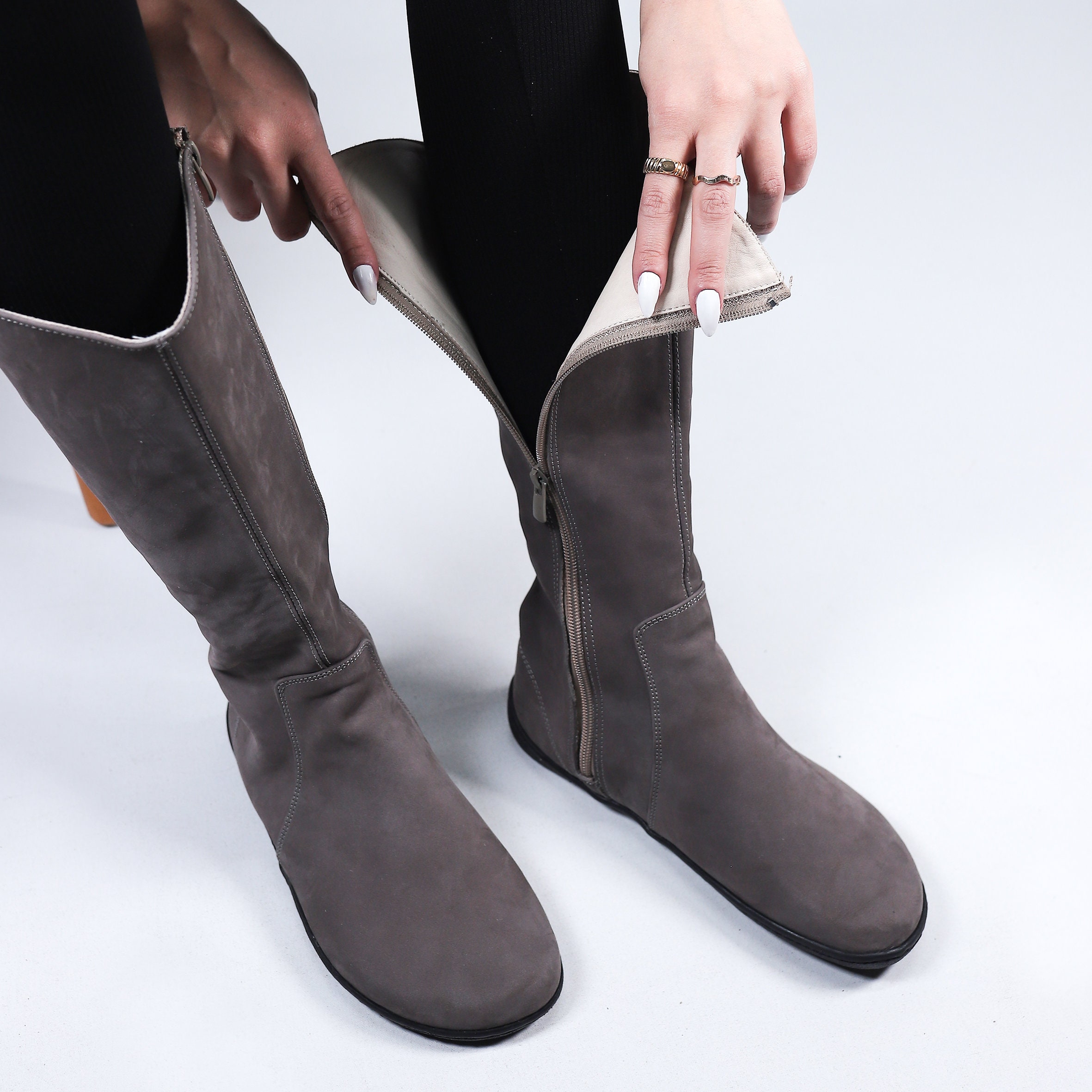 Flat grey suede boots hot sale