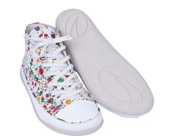 Zapatillas altas de cuero descalzas hechas a mano: White Splash