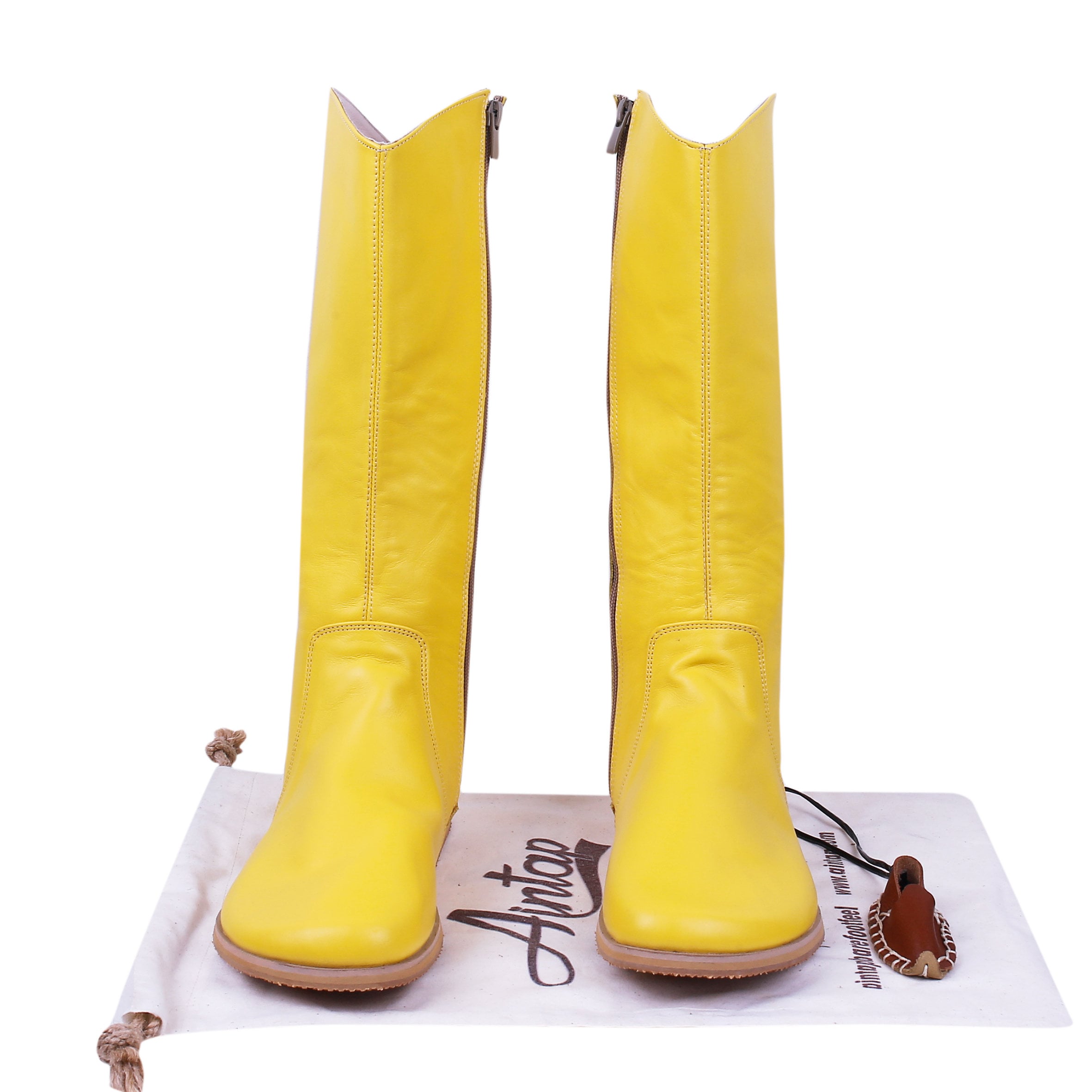 Yellow Leather Knee High Boots: Handmade Barefoot Zero Drop - Etsy