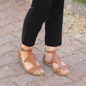 WOMEN Wider Barefoot Buckle SandaL TAN SMOOTH Leather Handmade, Grounding, Zero Drop, Natural, Colorful