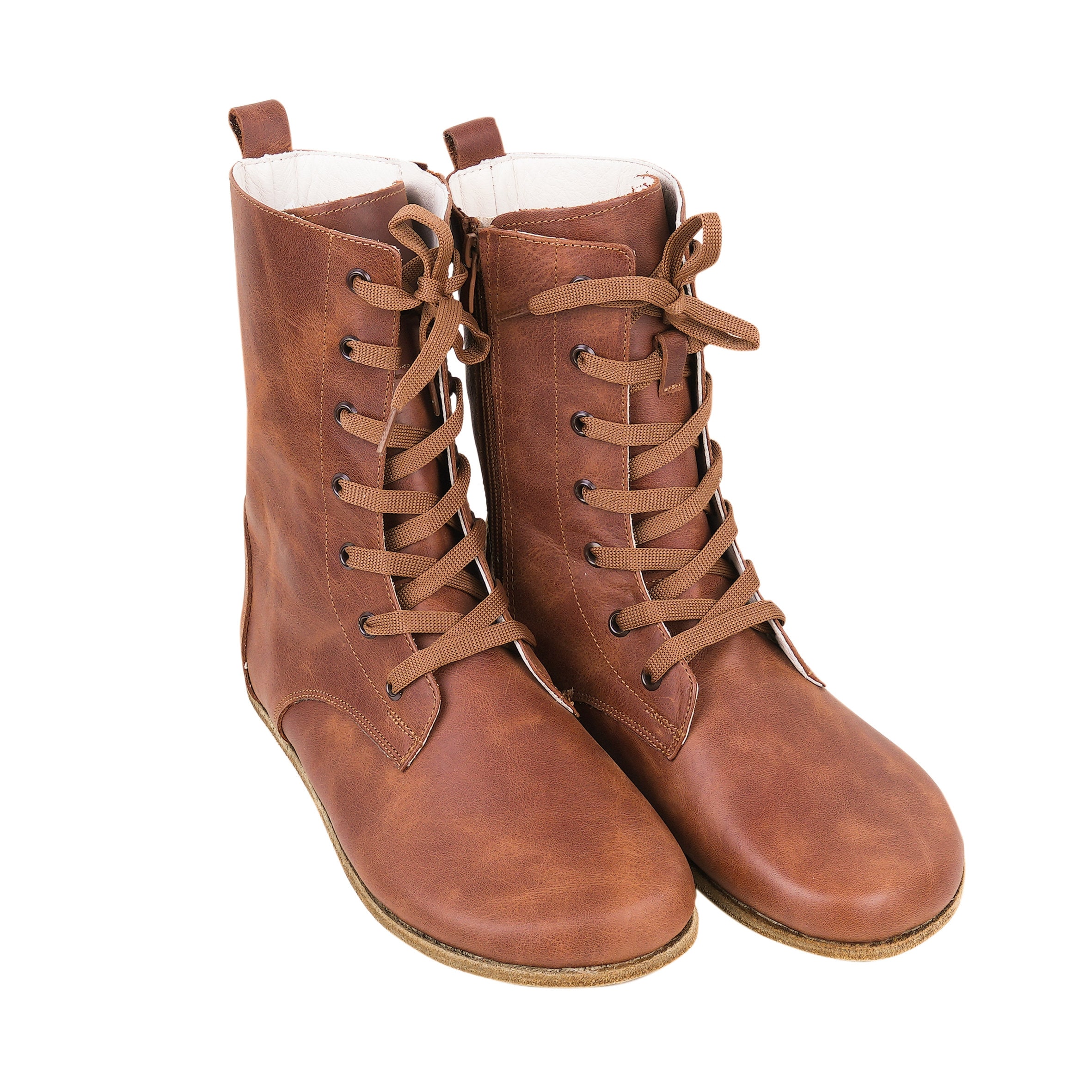 Women's Barefoot Leather Boots: Wide Toe, Handmade Brown Ankle