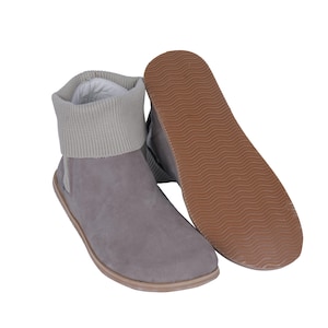 MEN Wide Barefoot Chelsea Boots, Zero Drop, Stacked Sock-like Cuffs, SMOKED NUBUCK Leather Handmade, Natural, Eva Base Sole
