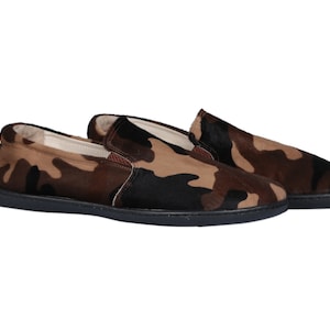 Men&#39;s Camouflage Calf Hair Leather Barefoot Slip-On Shoes