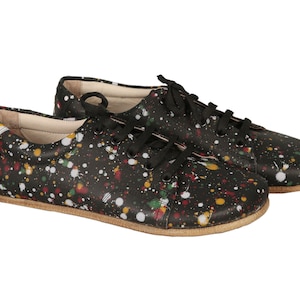 MEN Barefoot SNEAKERS  SPLANTER Paint Black Smooth Leather Handmade Yemeni Shoes, Natural, Colorful, Slip-On