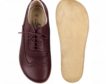 Handmade BURGUNDY SMOOTH Leather Oxford Shoes: Women's Barefoot Moccasins