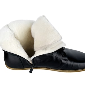 Dames handgemaakte SHEARLING Rits & Veters Laarzen Zero Drop, Barefoot ZWART Glad Leer, Natuurlijk, Kleurrijk, 6mm Lederen Buitenzool