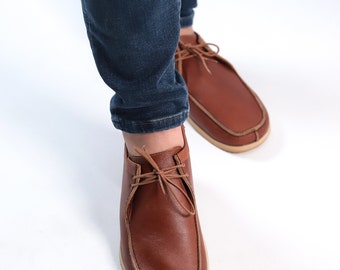 Men LOAFER BROWN Smooth Leather, Handmade Barefoot, Grounding, Zero Drop, Leather Insole &  Soft Eva Base and Rubber Sole