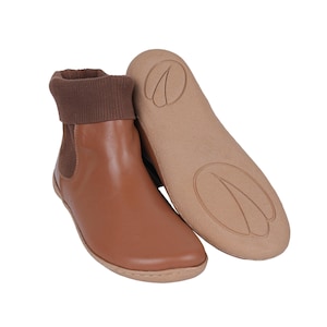 Men&#39;s Wide Toe Barefoot Chelsea Boots: Tan Leather, Zero Drop, Handmade