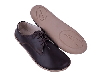 Women's Handmade Leather Oxford Shoes: Brown Zero Drop Barefoot Sneakers
