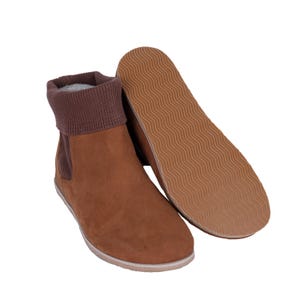 MEN Wide Barefoot Chelsea Boots, Zero Drop, Stacked Sock-like Cuffs, TAN NUBUCK Leather Handmade, Natural, Eva Base Sole