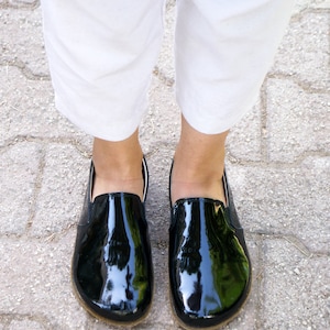 MEN Barefoot Slip-On Shoes for  Businessman BLACK PATENT Leather Handmade Zero Drop, Dress Formal Oxfords Lace Up
