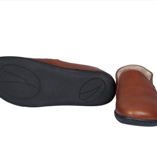 MEN SLIP-ON shops Brown Smooth Leather, Handmade Barefoot, Grounding, Zero Drop, Flexible Soft Rubber Sole, Stylish, Natural, Colorful