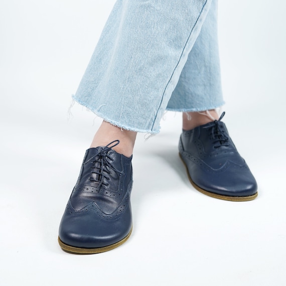 Handmade Barefoot Oxford Shoes: Women's Navy Blue Leather Moccasins - Etsy  Israel