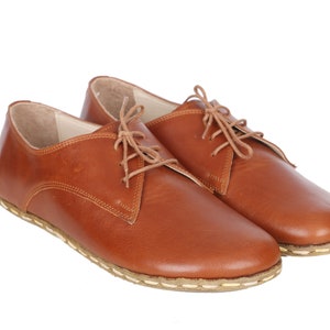 WOMEN Oxford Wide Barefoot SPORT Yemeni Shoes BROWN Leather Handmade, Natural, Colorful, Slip-On