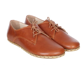 WOMEN Oxford Wide Barefoot SPORT Yemeni Shoes BROWN Leather Handmade, Natural, Colorful, Slip-On