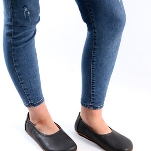 Flat Ballet Barefoot Zero Drop ASPHALT BLACK CRAZY Leather Ballerinas, Leather Handmade Shoes, Slip-On 5mm Rubber Outsole or Leather Outsole