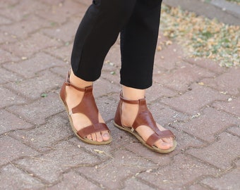 WOMEN Wider Barefoot Buckle SandaL BROWN SMOOTH Leather Handmade, Grounding, Zero Drop, Natural, Colorful