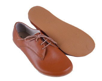 HOMBRES Zero Drop Oxford Descalzo BRIGHT TAN SMOOTH Zapatos hechos a mano de cuero, Natural, Colorido, Slip-On 5mm SUELA DE GOMA
