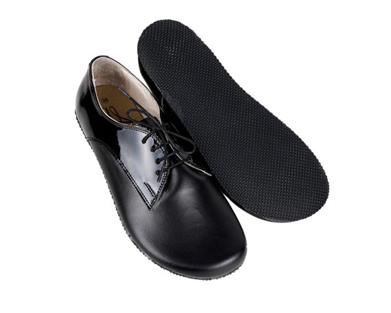WOMEN Zero Drop Oxford Shoes Barefoot ALL Black Smooth