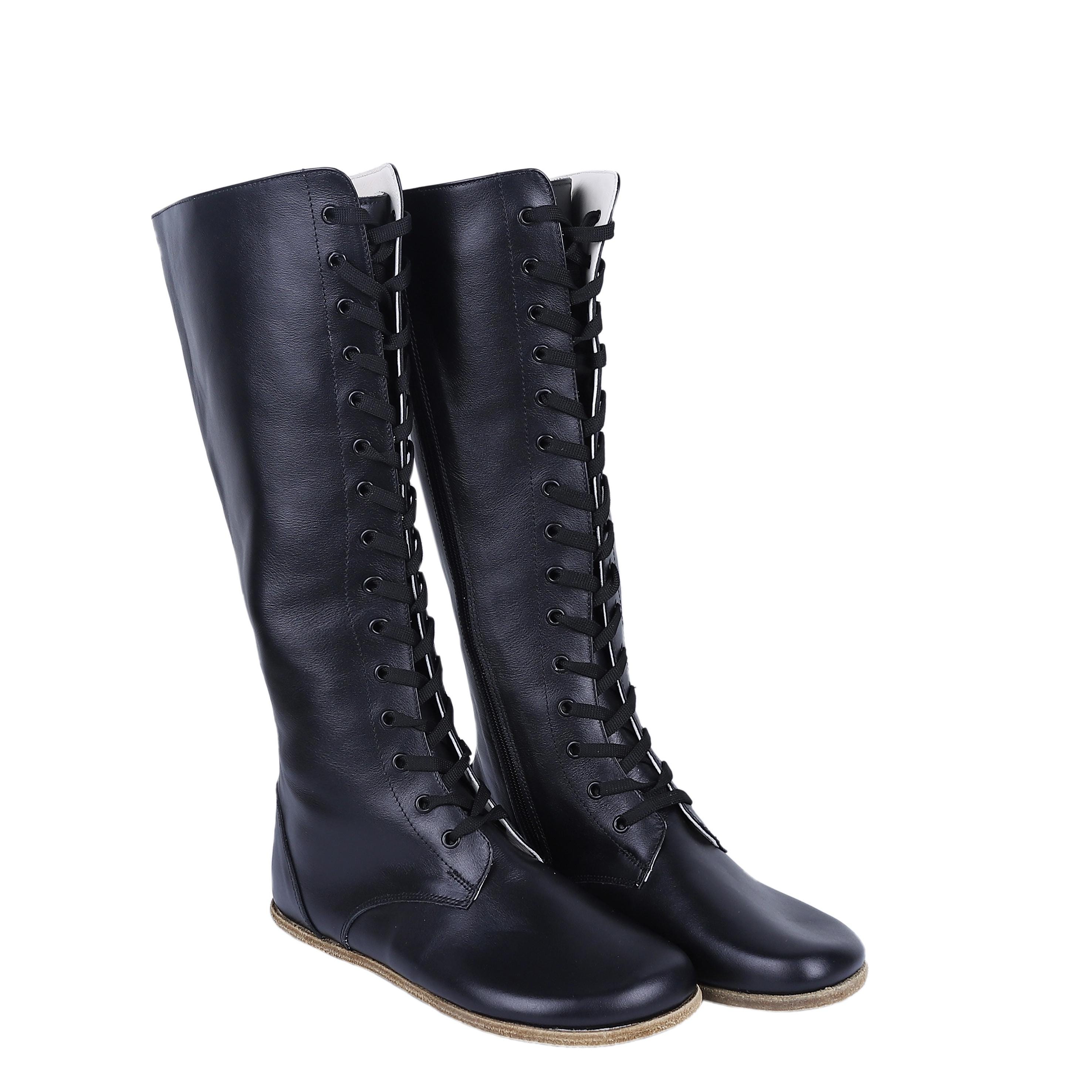 靴 Archive Belted Leather Boots high 25cm Handmade Black Leather Knee High Boots: Barefoot Zero Drop Shoes