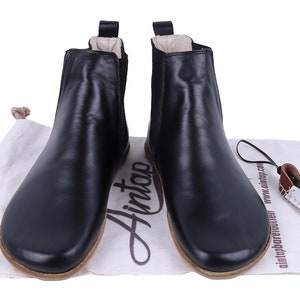 Women Handmade CHELSEA Boots Zero Drop, Barefoot BLACK Smooth Leather, Natural, Colorful, Leather Insole & Outsole image 7