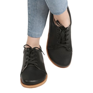 HEREN Zero Drop SNEAKER Barefoot ZWART Glad lederen handgemaakte schoenen, natuurlijk, kleurrijk, instapper