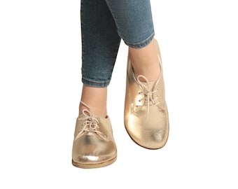 Zapatos yemeníes clásicos hechos a mano de cuero dorado brillante Oxford para mujer, natural, colorido, sin cordones