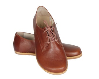 HOMBRES Zero Drop OXFORD Descalzo MARRÓN Zapatos hechos a mano de cuero liso, Natural, Colorido, Slip-On