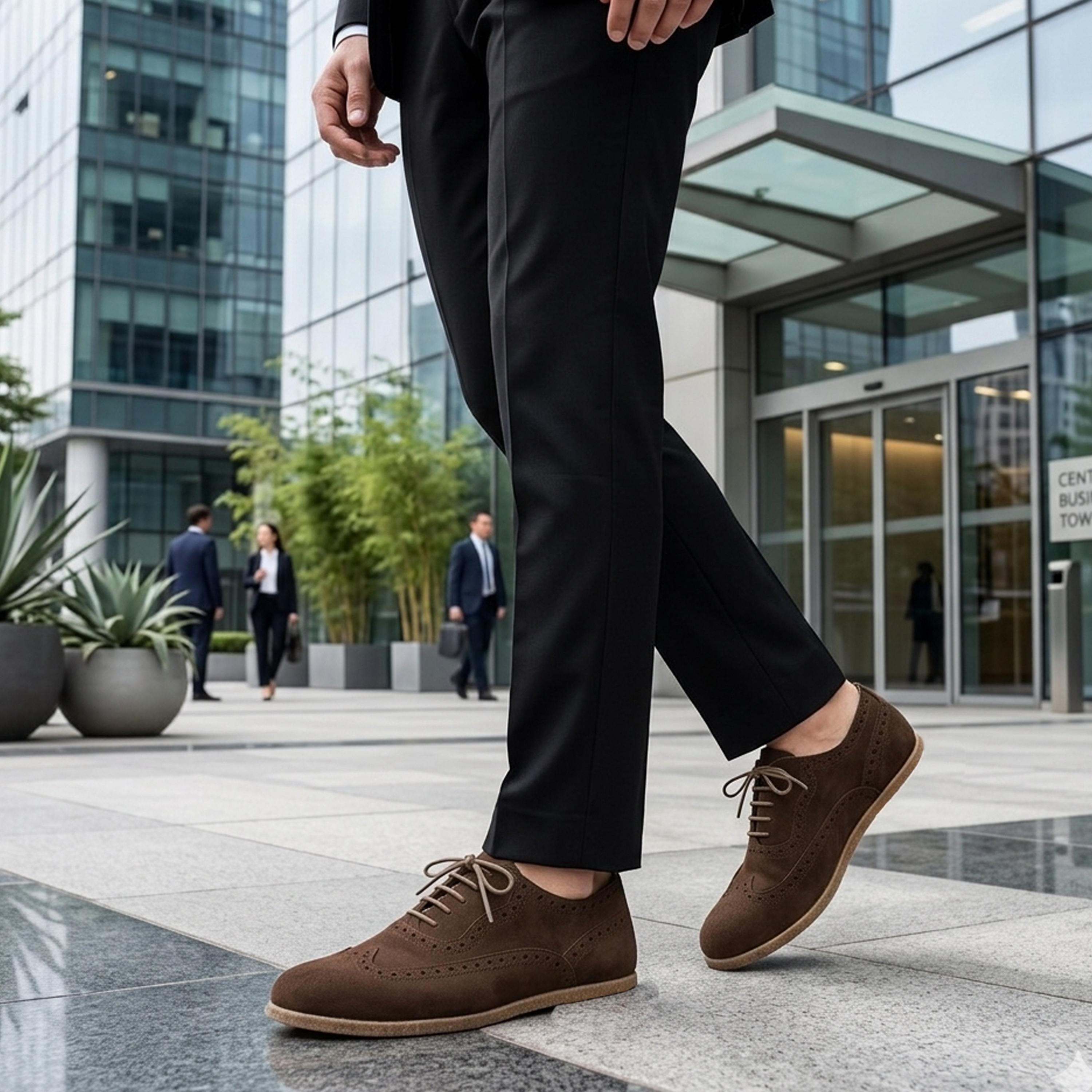Men's Barefoot Oxford Shoes: Handmade BROWN SUEDE Leather Moccasins
