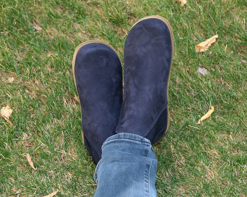 Women Handmade CHELSEA Boots Zero Drop Barefoot NAVY Blue Etsy