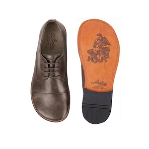 Men's Barefoot BEIGE BIZON CRAZY Leather Oxford Shoes, Classic Comfort & Style: Handmade, Moccasins