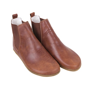 CHELSeA-laarzen DAMES BREDE Zero Drop Barefoot BRUIN Crazy Leather Handgemaakt, natuurlijk, kleurrijk, leren binnen- en buitenzool
