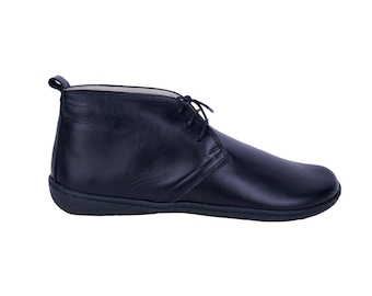 Handgefertigte Herren Schwarz Leder Stiefeletten: Zero Drop Barfußschuhe